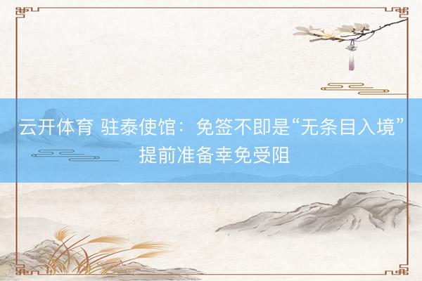 云开体育 驻泰使馆：免签不即是“无条目入境” 提前准备幸免受阻