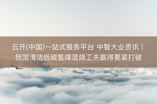 云开(中国)一站式服务平台 中智大业资讯 | 我国清洁低碳氢煤混烧工夫赢得要紧打破