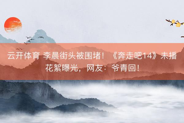 云开体育 李晨街头被围堵！《奔走吧14》未播花絮曝光，网友：爷青回！